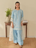 Blue-Tehzeeb Libas Lawn Embroidered Stitched 3-Piece Suit-Soraya Sky