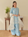 Blue-Tehzeeb Libas Lawn Embroidered Stitched 3-Piece Suit-Soraya Sky