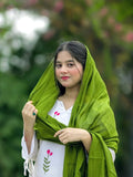 White-Tehzeeb Libas Linen Embroidered Stitched 3-Piece Suit-Aroosh