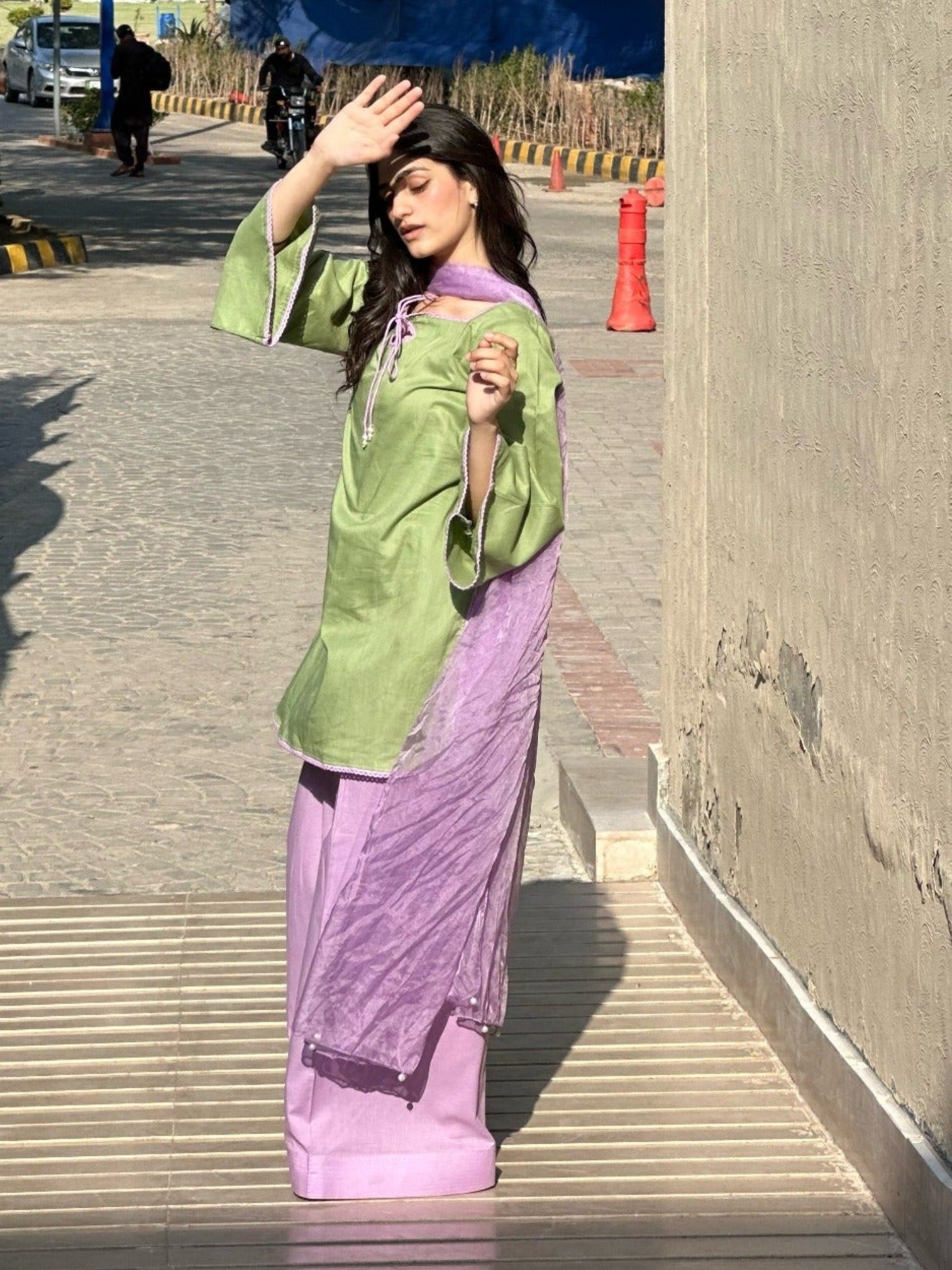 Grrren-Tehzeeb Libas Lawn Embroidered Stitched 3-Piece Suit-Zaviya 