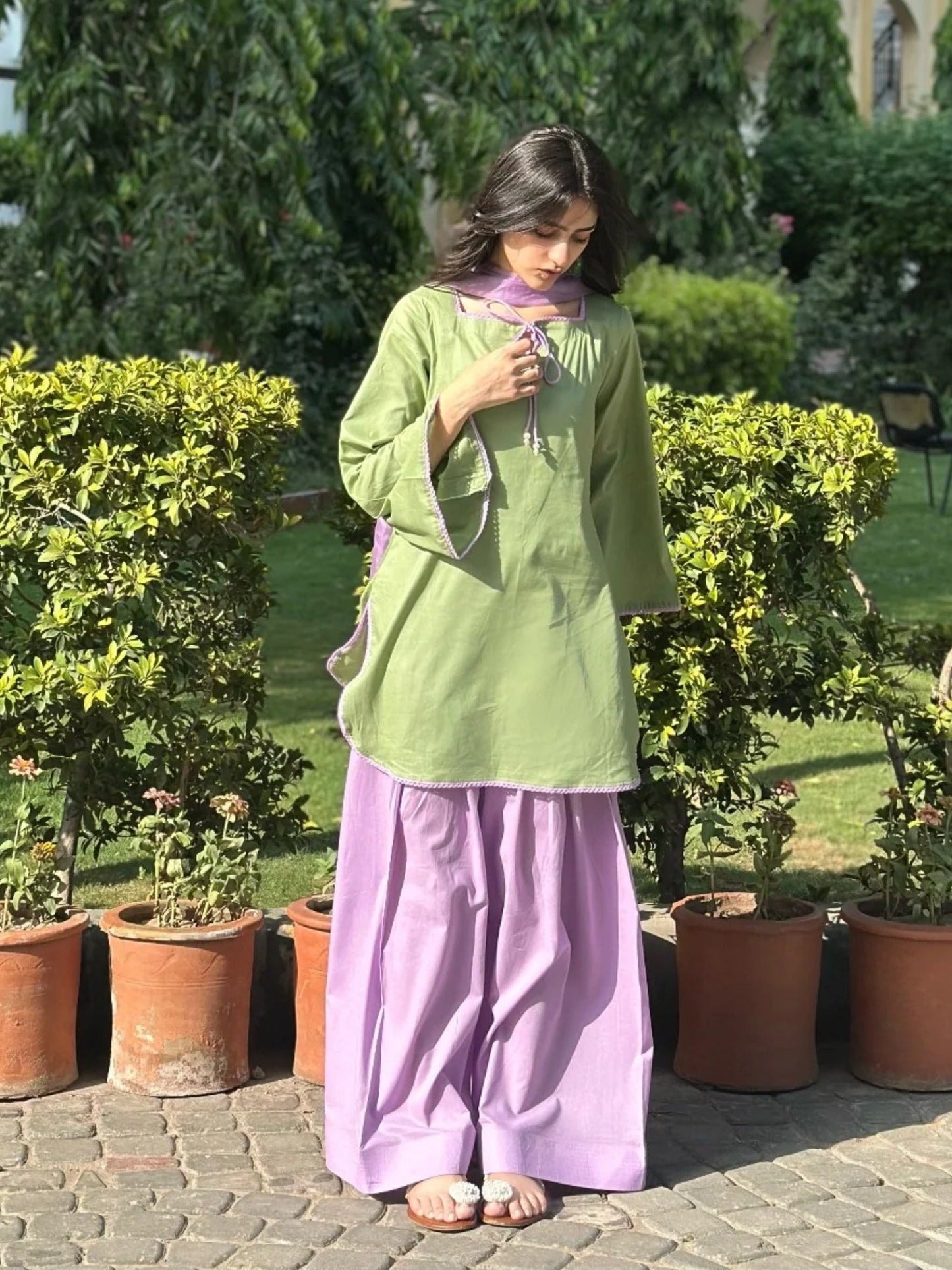 Grrren-Tehzeeb Libas Lawn Embroidered Stitched 3-Piece Suit-Zaviya 