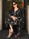 Black Tehzeeb Libas Lawn Embroidered Stitched 3-Piece Suit-Hania