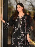 Black Tehzeeb Libas Lawn Embroidered Stitched 3-Piece Suit-Hania
