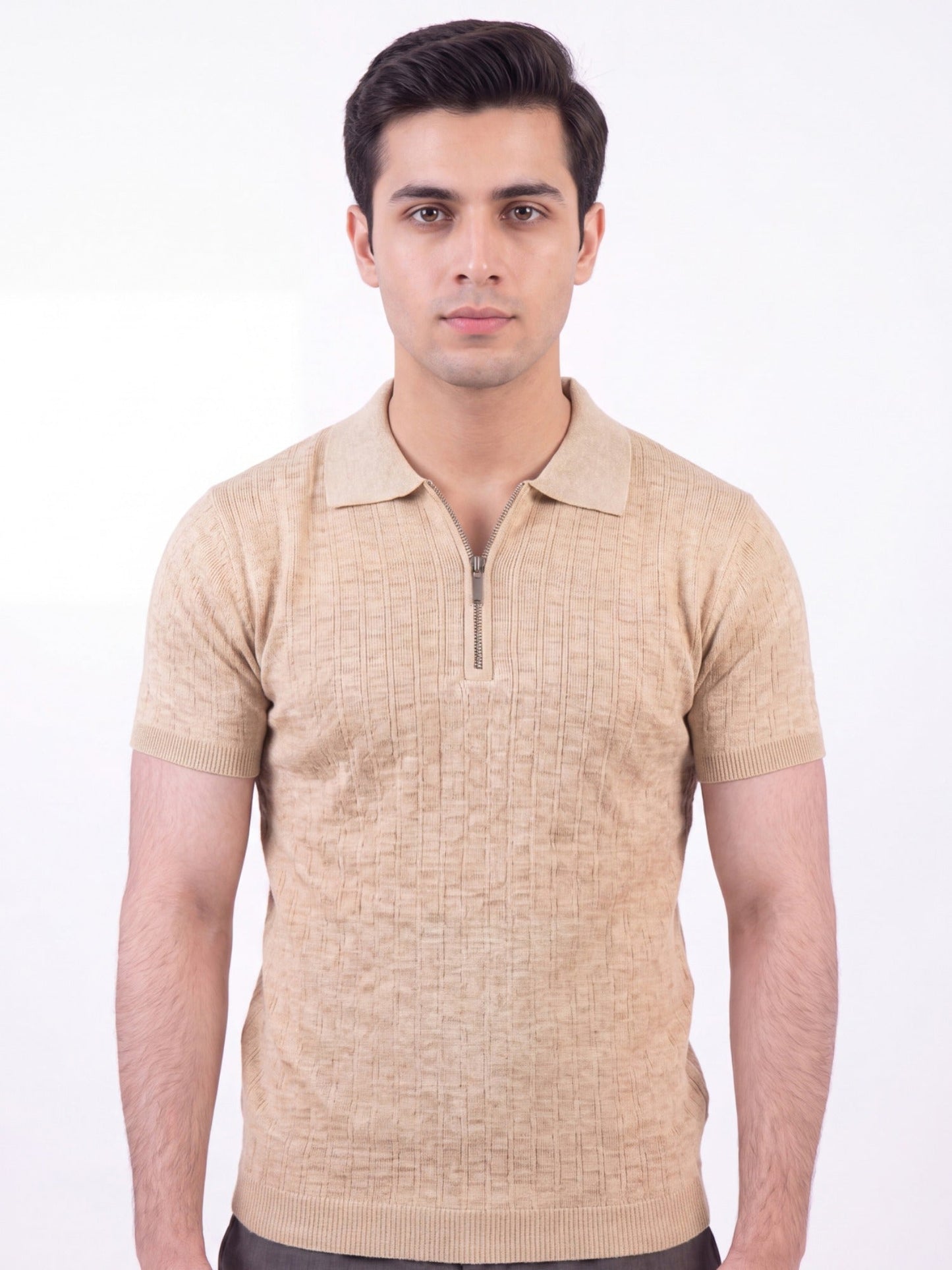 Beige - Salaar Clothing Cotton Textured Polo Shirt-Off white