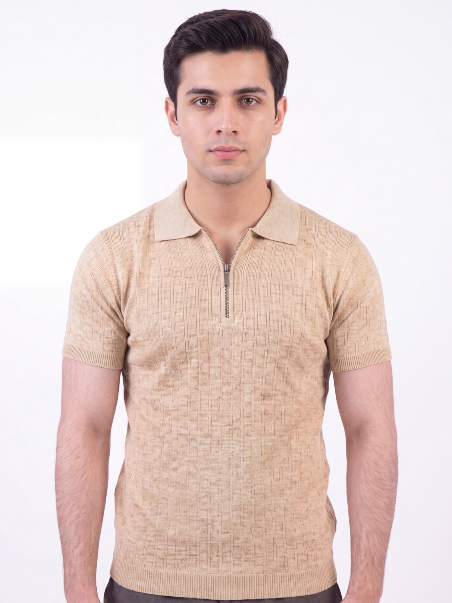 Beige - Salaar Clothing Cotton Textured Polo Shirt-Off white