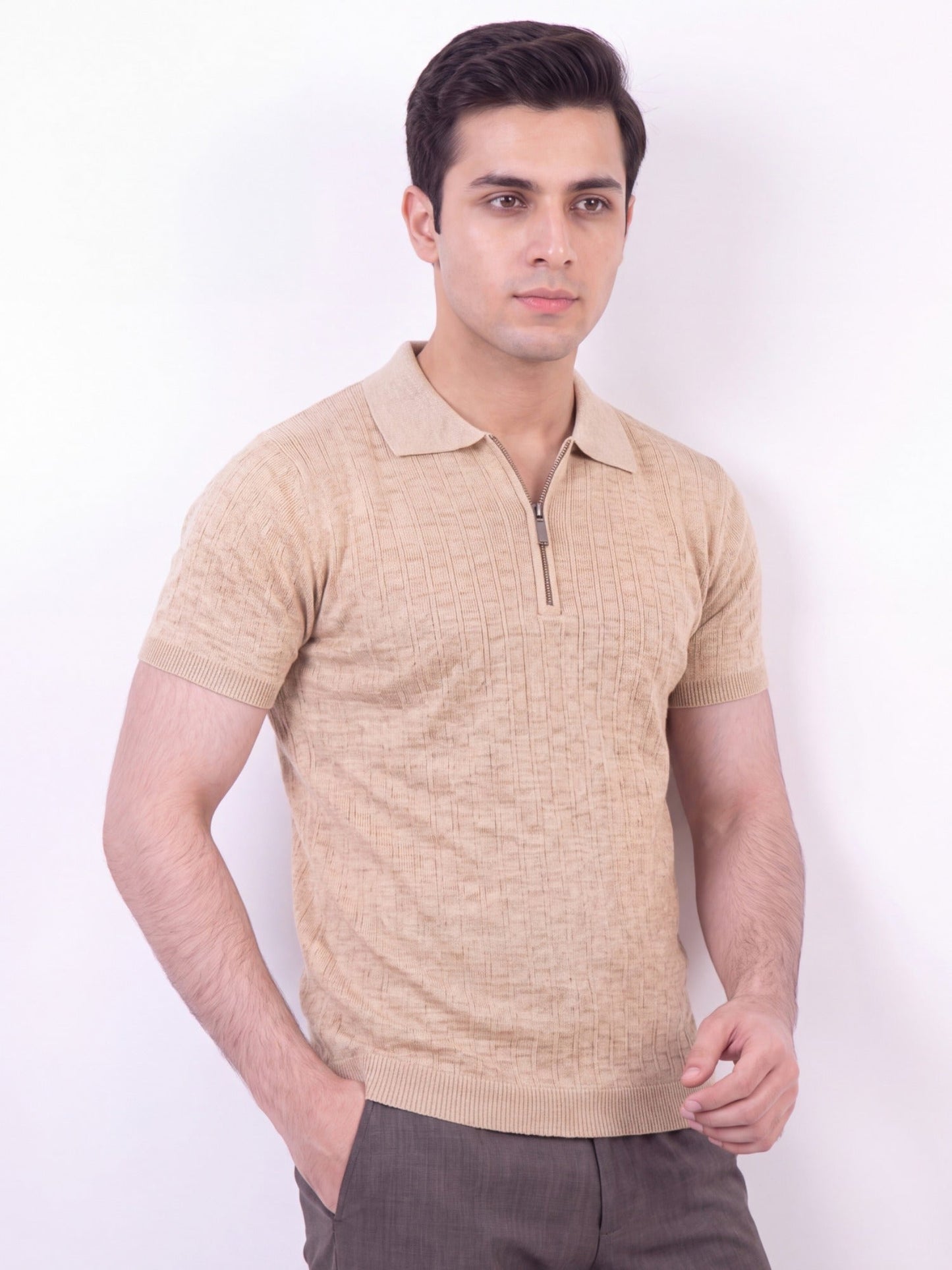Beige - Salaar Clothing Cotton Textured Polo Shirt-Off white