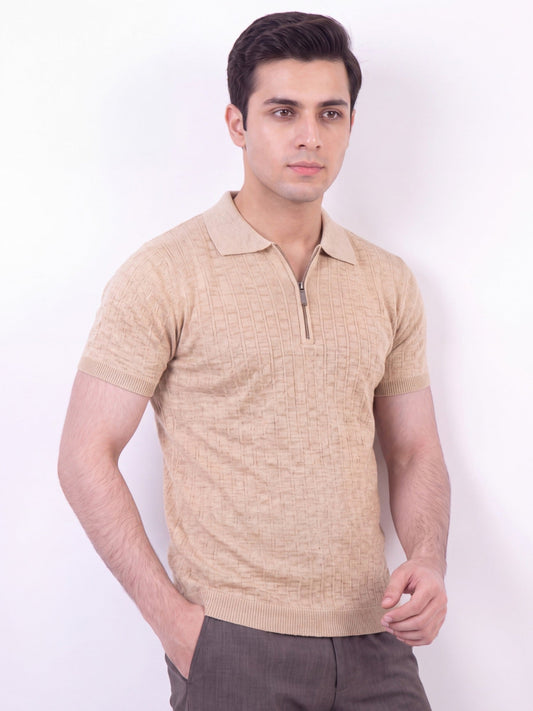 Beige - Salaar Clothing Cotton Textured Polo Shirt-Off white