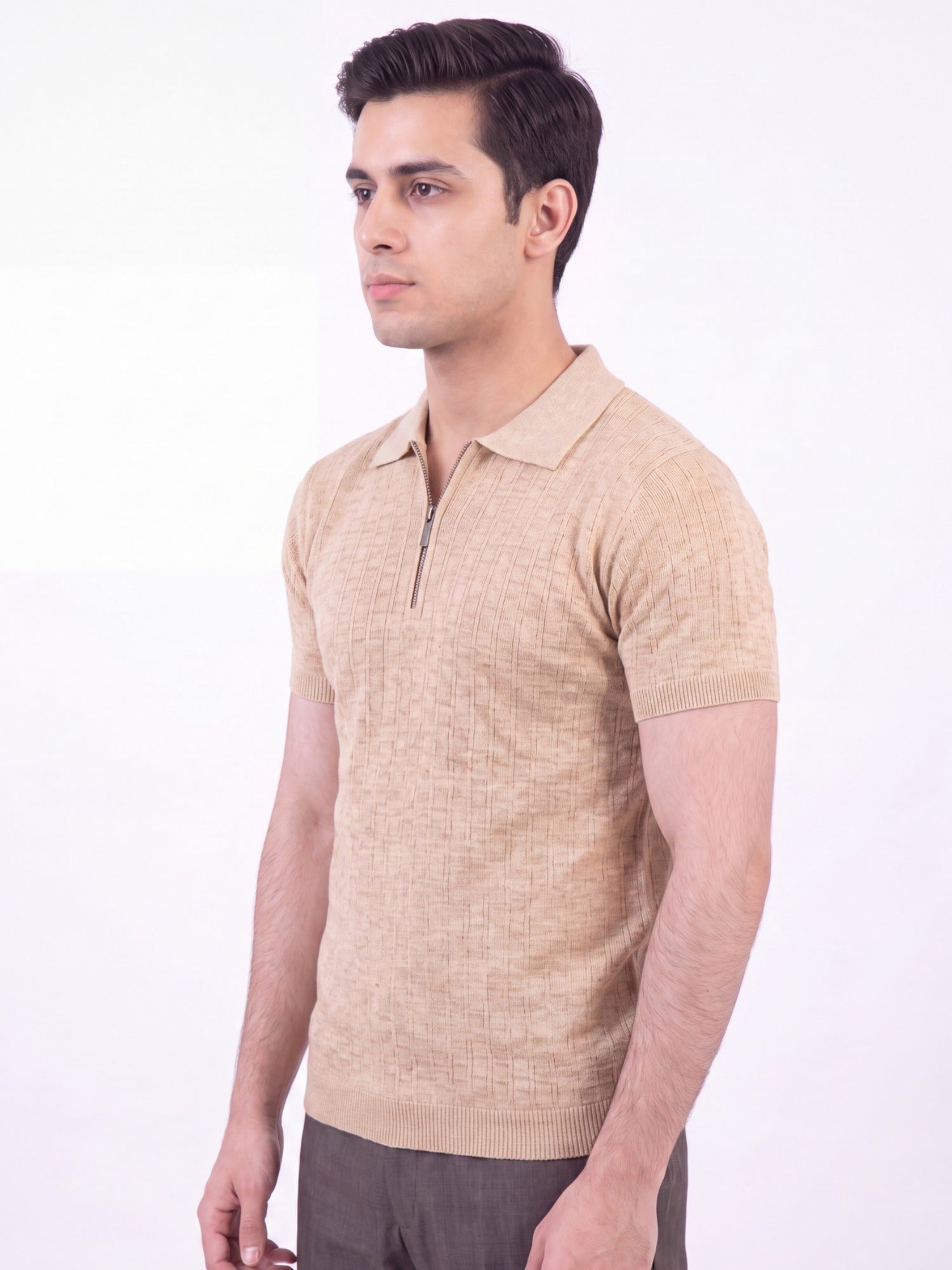 Beige - Salaar Clothing Cotton Textured Polo Shirt-Off white