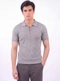 Grey- Salaar Clothing Cotton Textured Polo Shirt-Grey