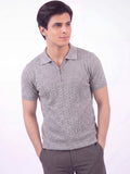 Grey- Salaar Clothing Cotton Textured Polo Shirt-Grey