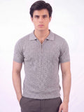 Grey- Salaar Clothing Cotton Textured Polo Shirt-Grey