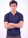 Navy blue-Salaar Clothing Cotton Textured Polo Shirt-Navy Blue