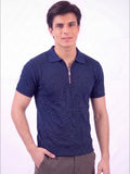 Navy blue-Salaar Clothing Cotton Textured Polo Shirt-Navy Blue