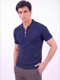 Navy blue-Salaar Clothing Cotton Textured Polo Shirt-Navy Blue