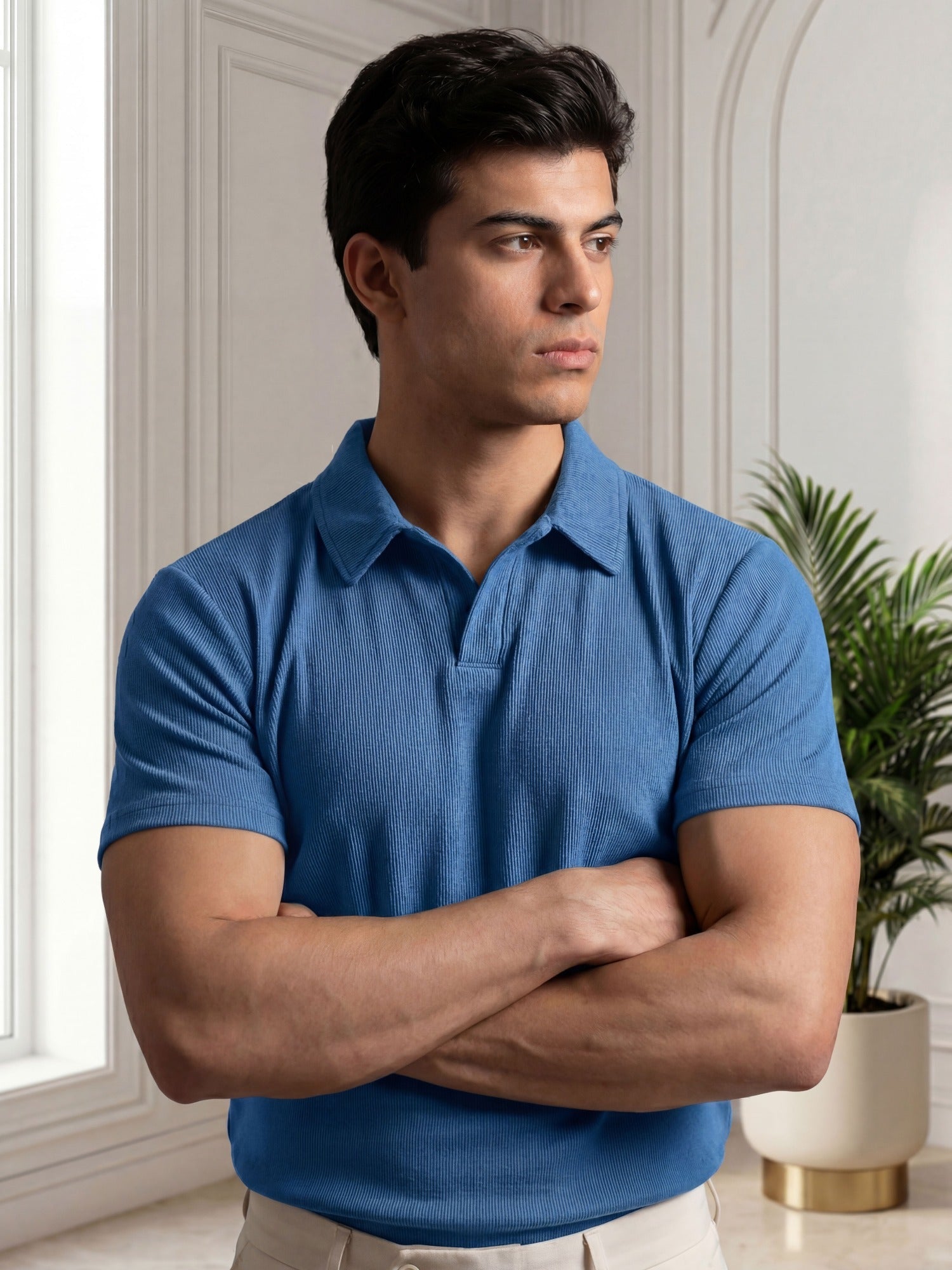 Sky Blue-Salaar Clothing Cotton Ribbed Polo Shirts-Sky Blue