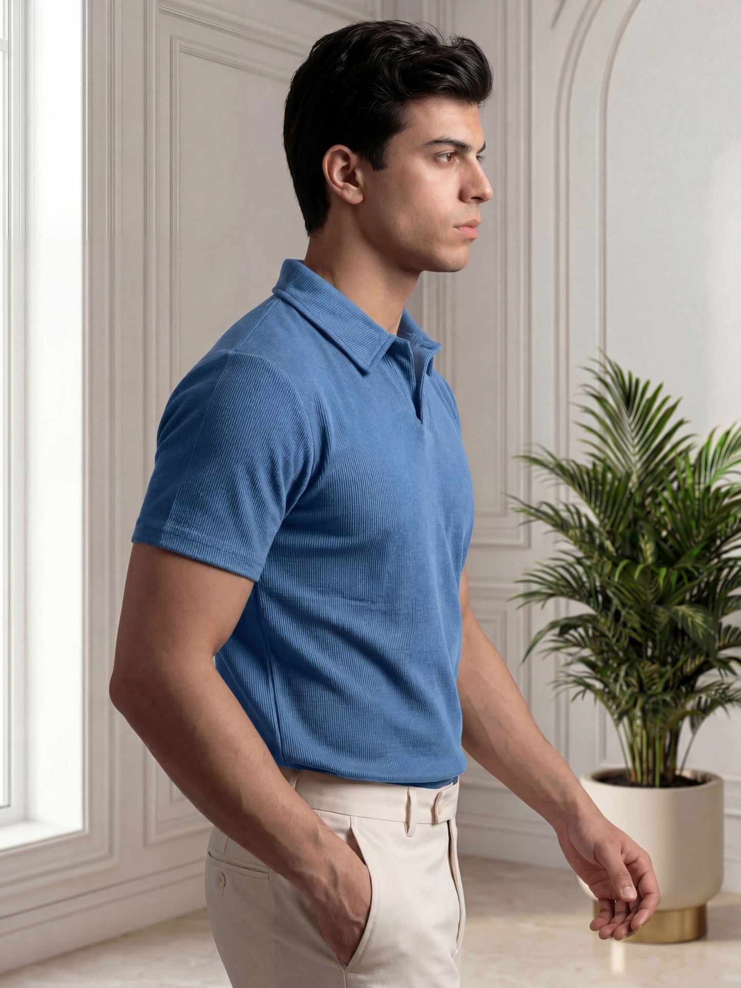 Sky Blue-Salaar Clothing Cotton Ribbed Polo Shirts-Sky Blue