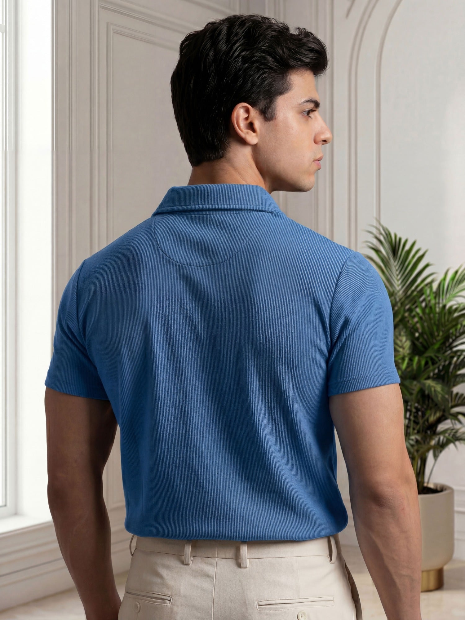 Sky Blue-Salaar Clothing Cotton Ribbed Polo Shirts-Sky Blue