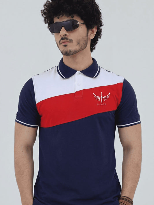 Blue - Salaar Clothing Cotton Pique Polo Shirt-Tri color Basic Polo