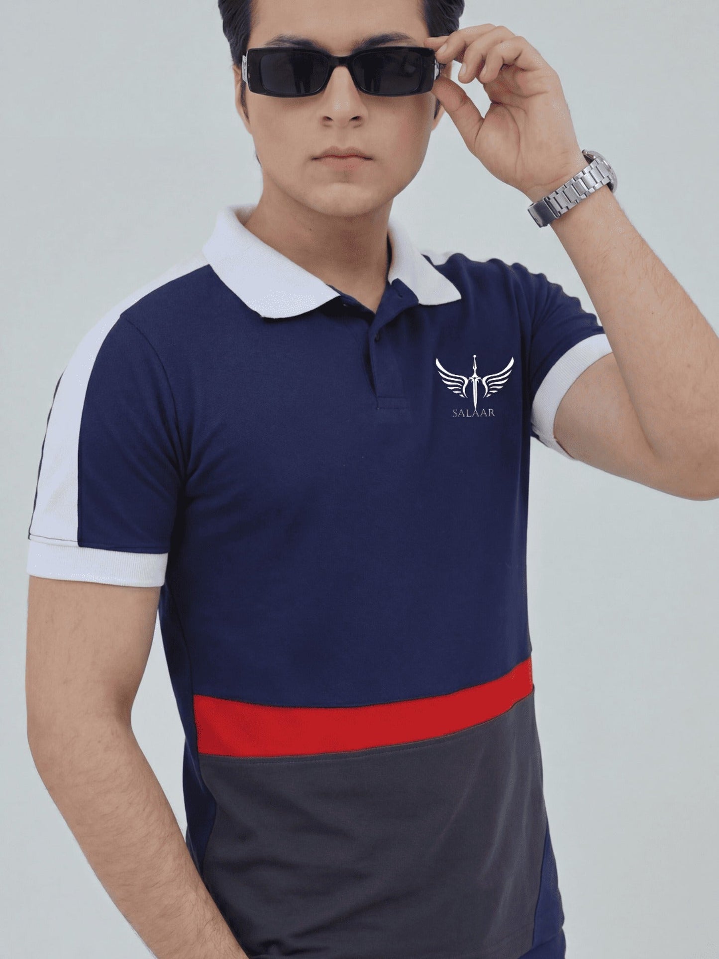 Blue -  Salaar Clothing Pique Cotton Polo Shirt-Titan Blend Basic Polo