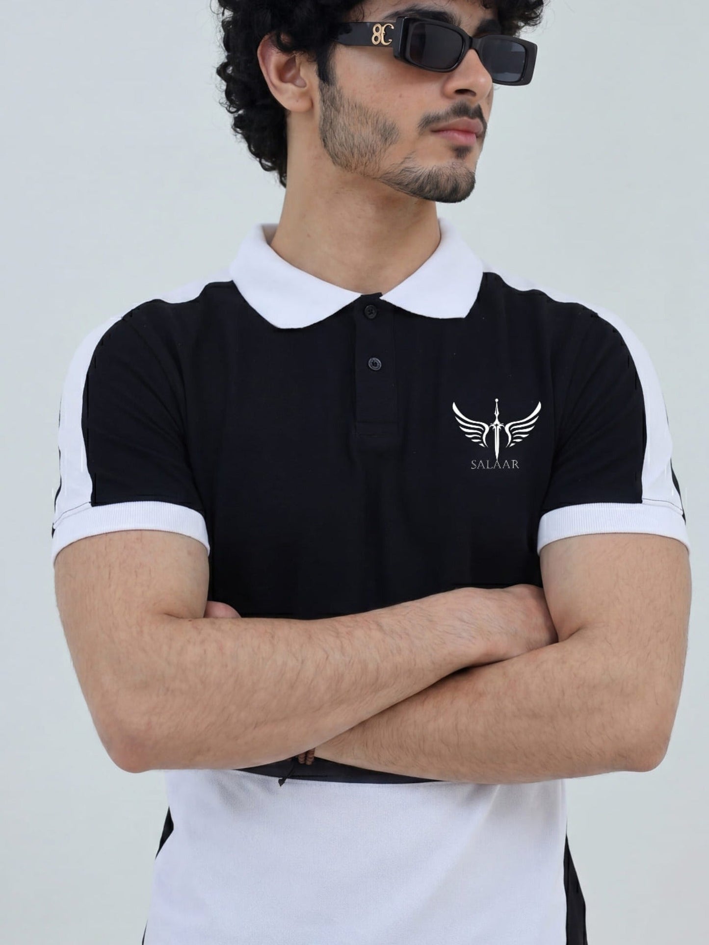 Black -Salaar Clothing Pique Cotton Polo Shirt-Storm Fade Basic Polo