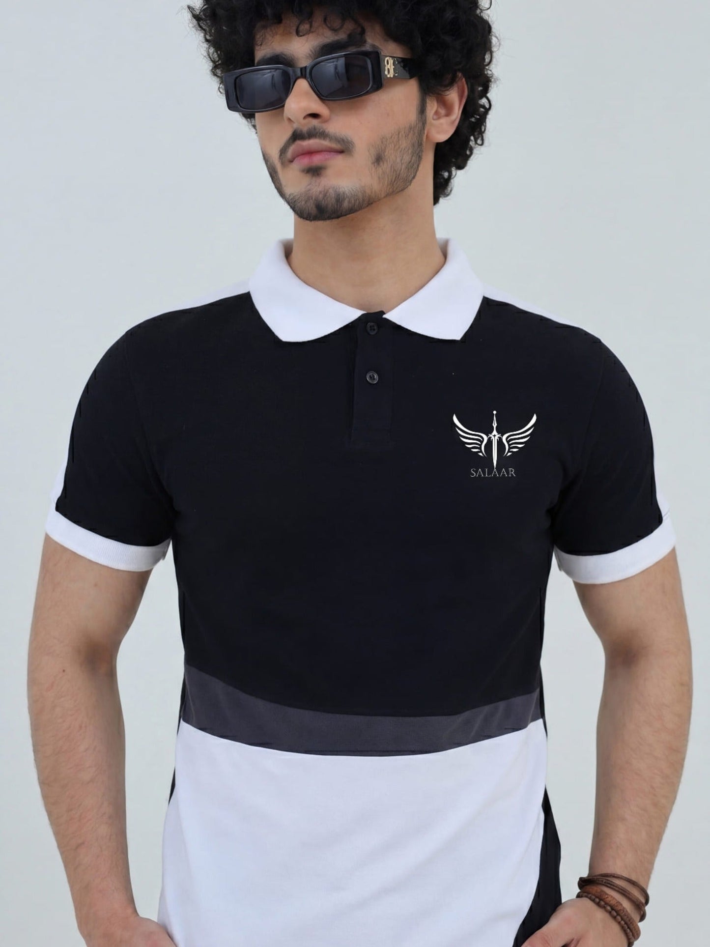 Black -Salaar Clothing Pique Cotton Polo Shirt-Storm Fade Basic Polo