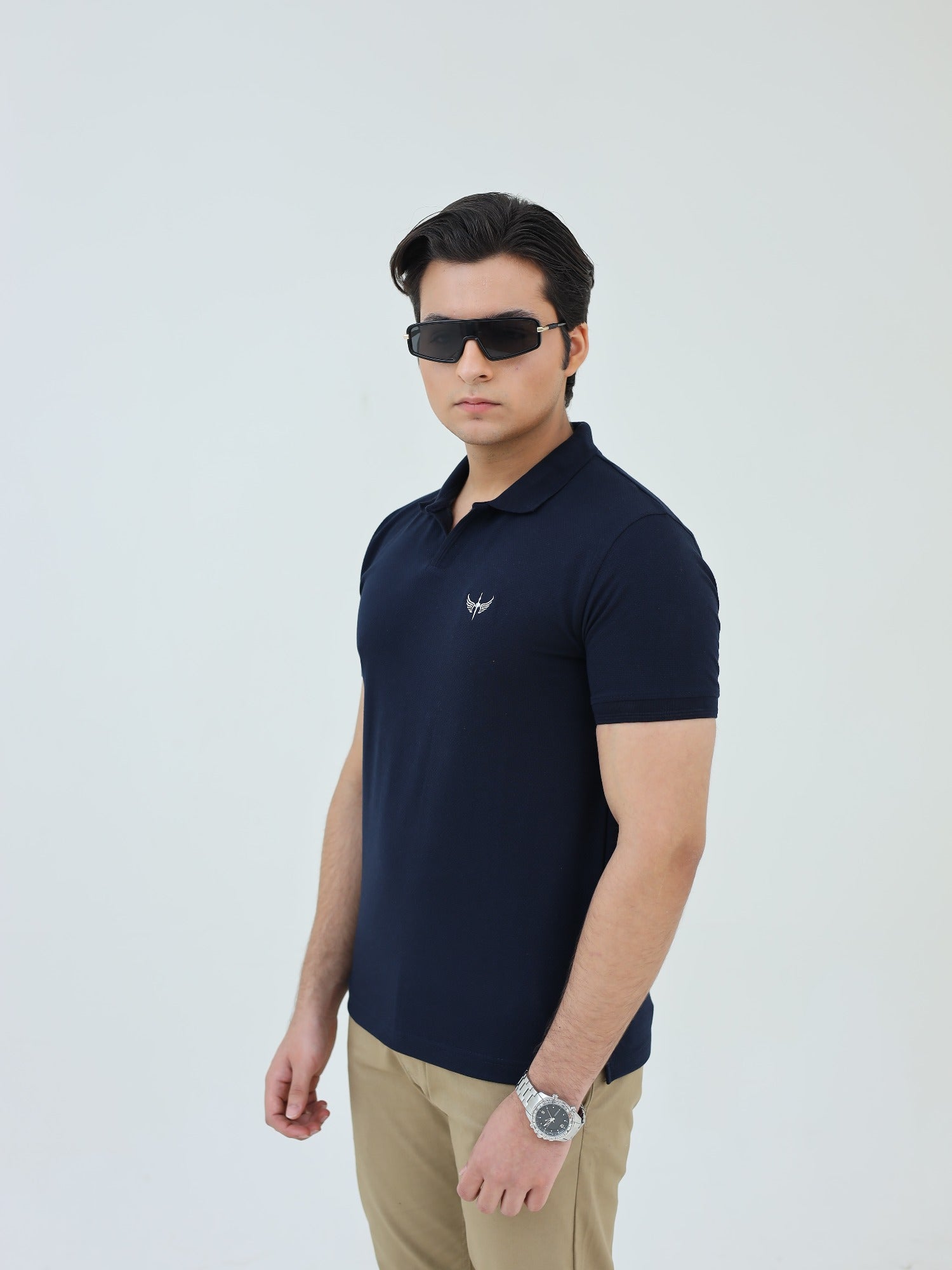 Navy Blue-Salaar Clothing Cotton Textured Polo Shirt-Navy Blue