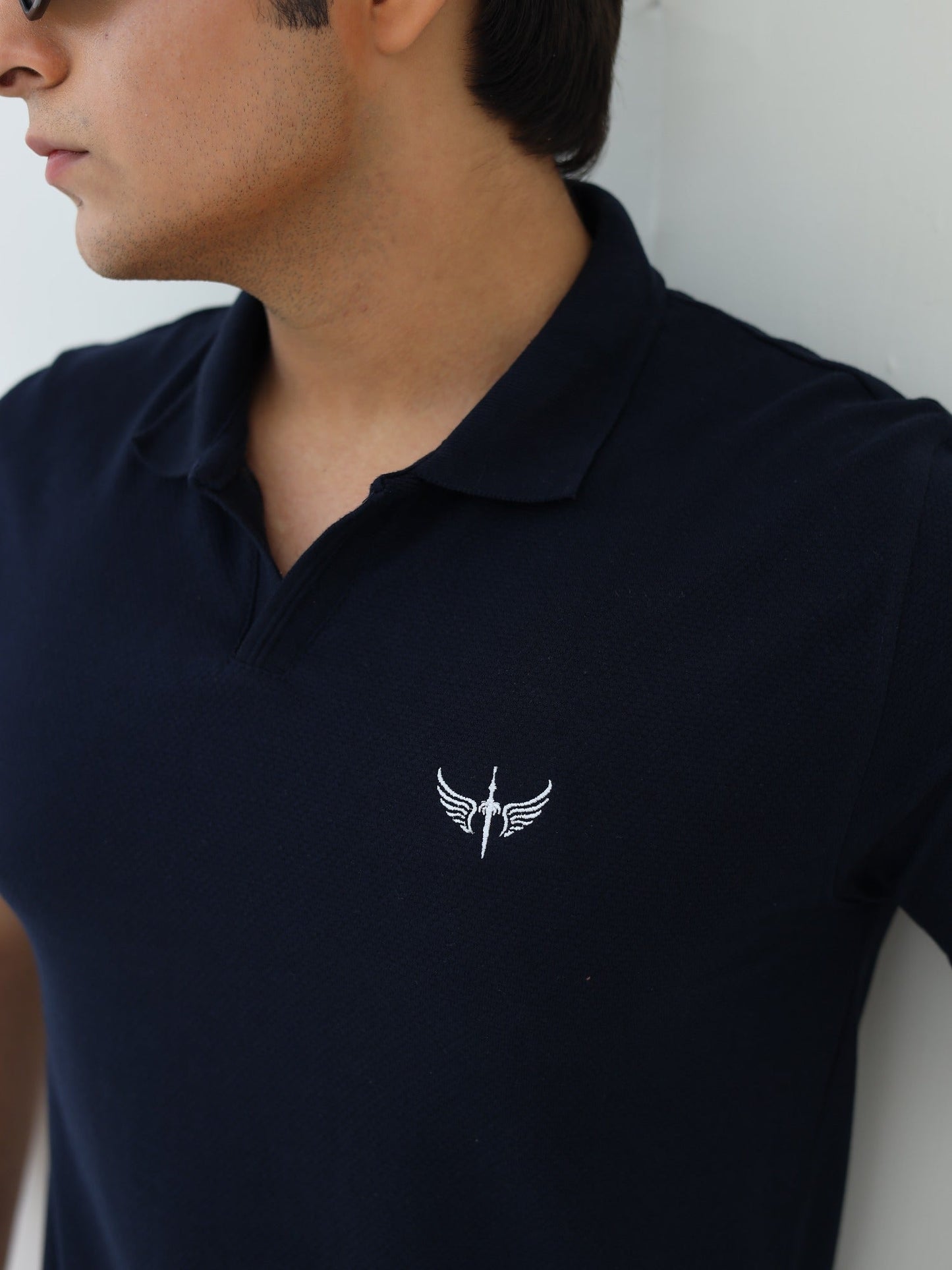 Navy Blue-Salaar Clothing Cotton Textured Polo Shirt-Navy Blue