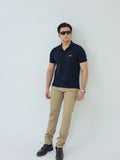 Navy Blue-Salaar Clothing Cotton Textured Polo Shirt-Navy Blue