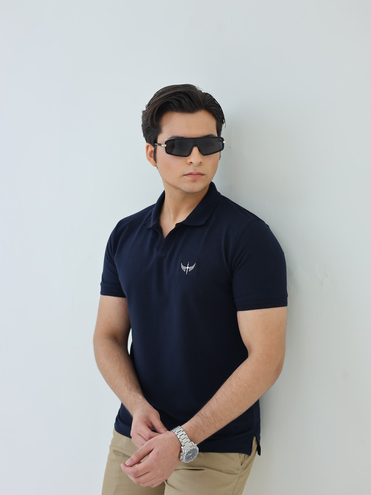 Navy Blue-Salaar Clothing Cotton Textured Polo Shirt-Navy Blue