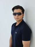 Navy Blue-Salaar Clothing Cotton Textured Polo Shirt-Navy Blue