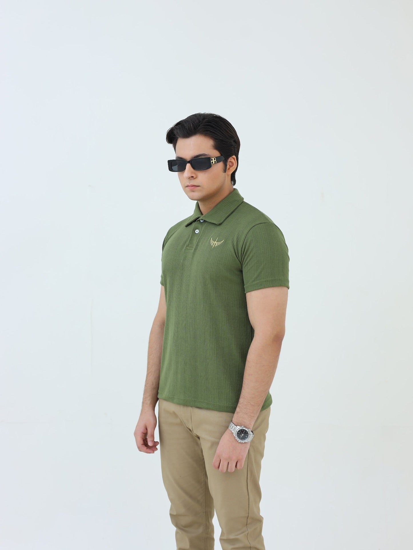 Salaar Clothing Cotton Knitted Polo Shirt-Olive Green