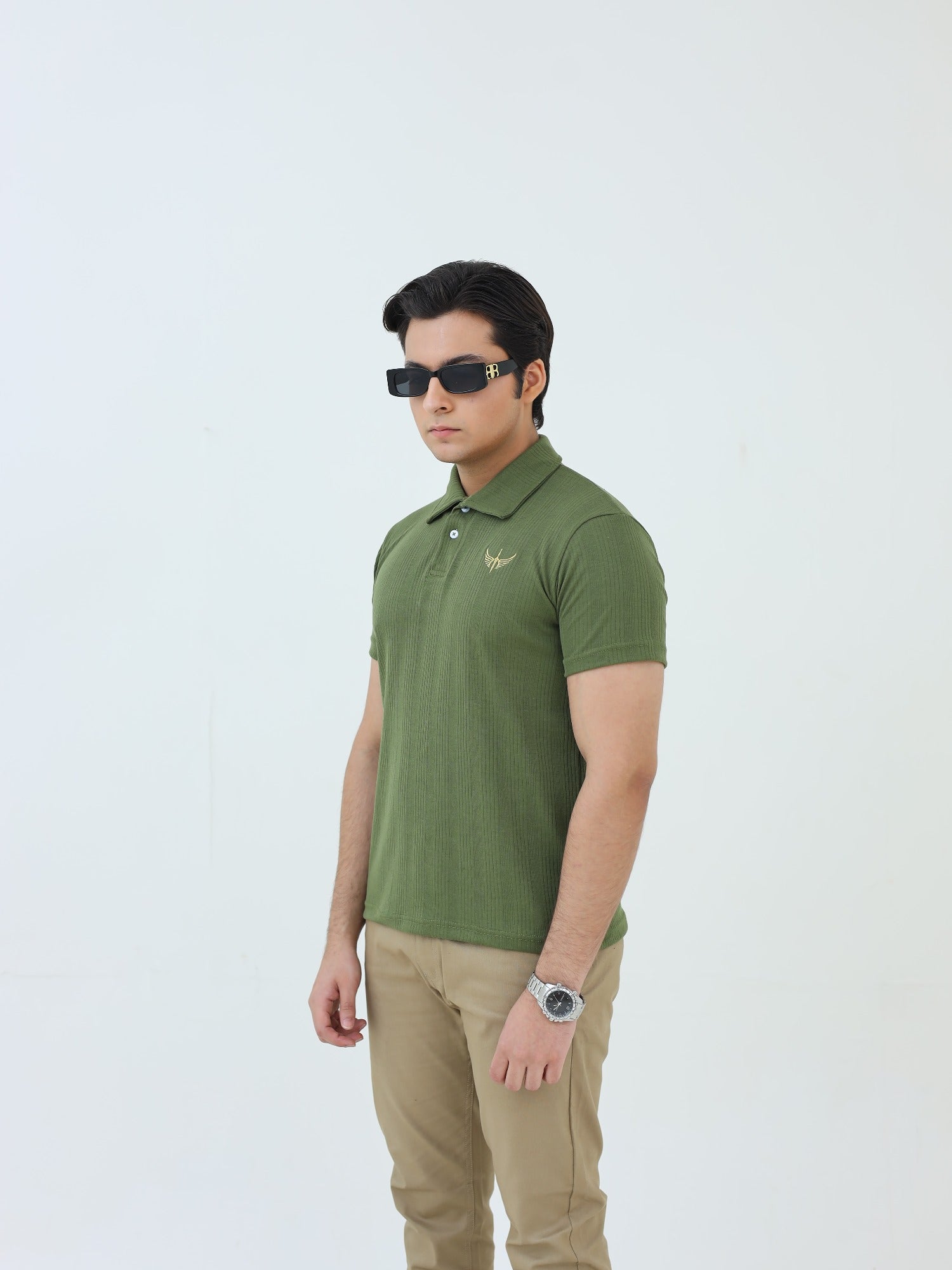 Salaar Clothing Cotton Knitted Polo Shirt-Olive Green