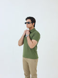 Salaar Clothing Cotton Knitted Polo Shirt-Olive Green