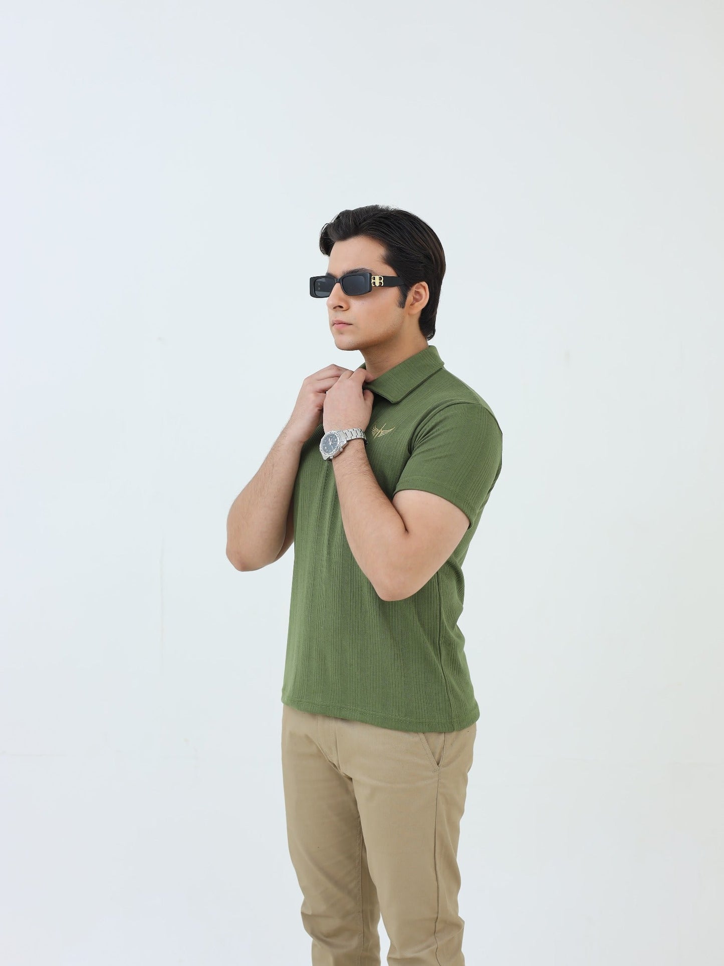 Salaar Clothing Cotton Knitted Polo Shirt-Olive Green