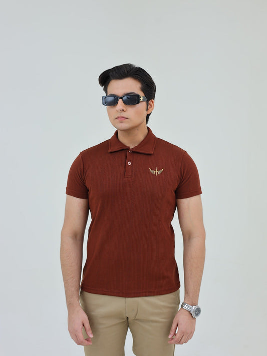 Salaar Clothing Cotton Knitted Polo Shirt-Chocolate Brown
