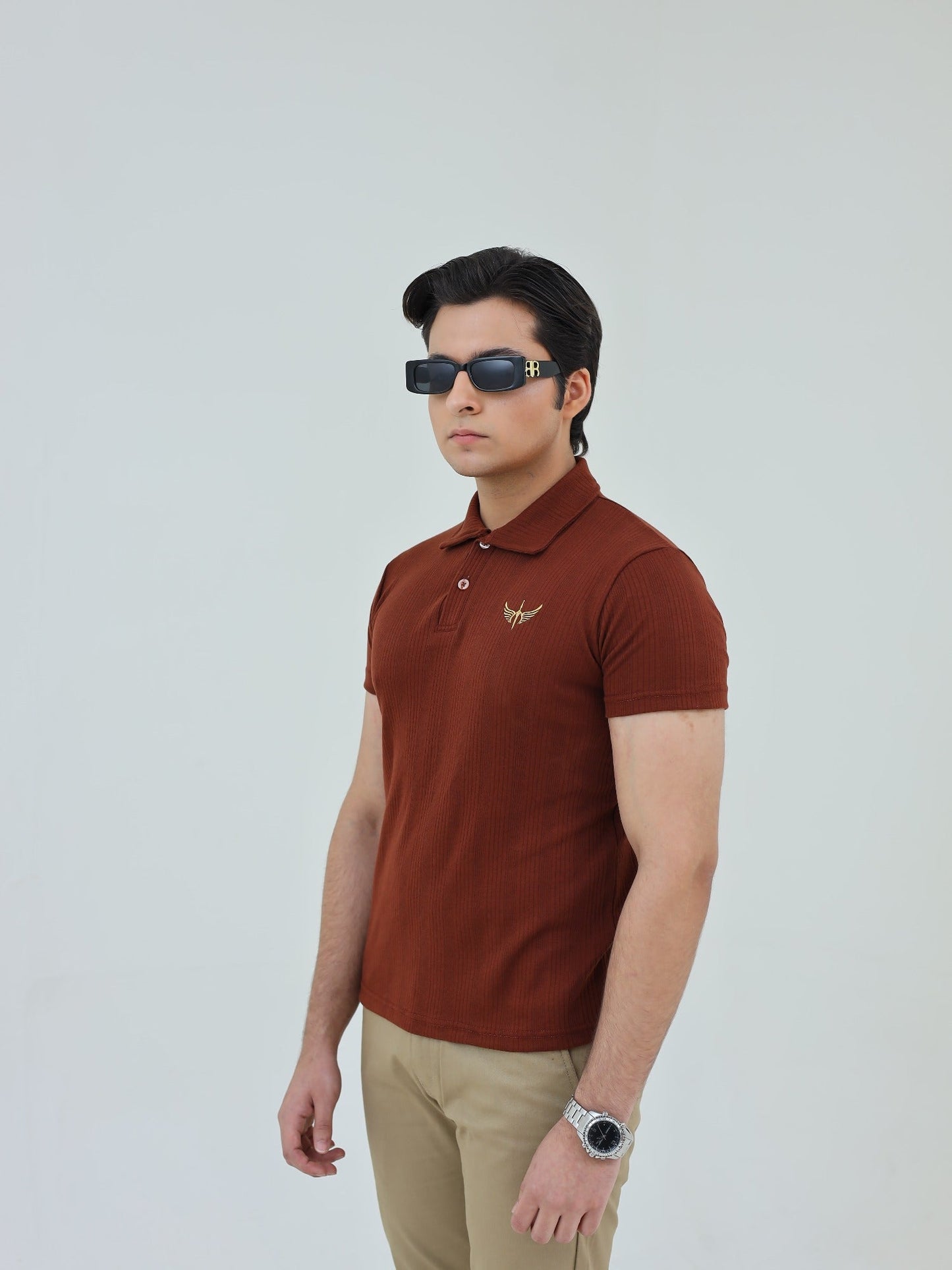 Salaar Clothing Cotton Knitted Polo Shirt-Chocolate Brown