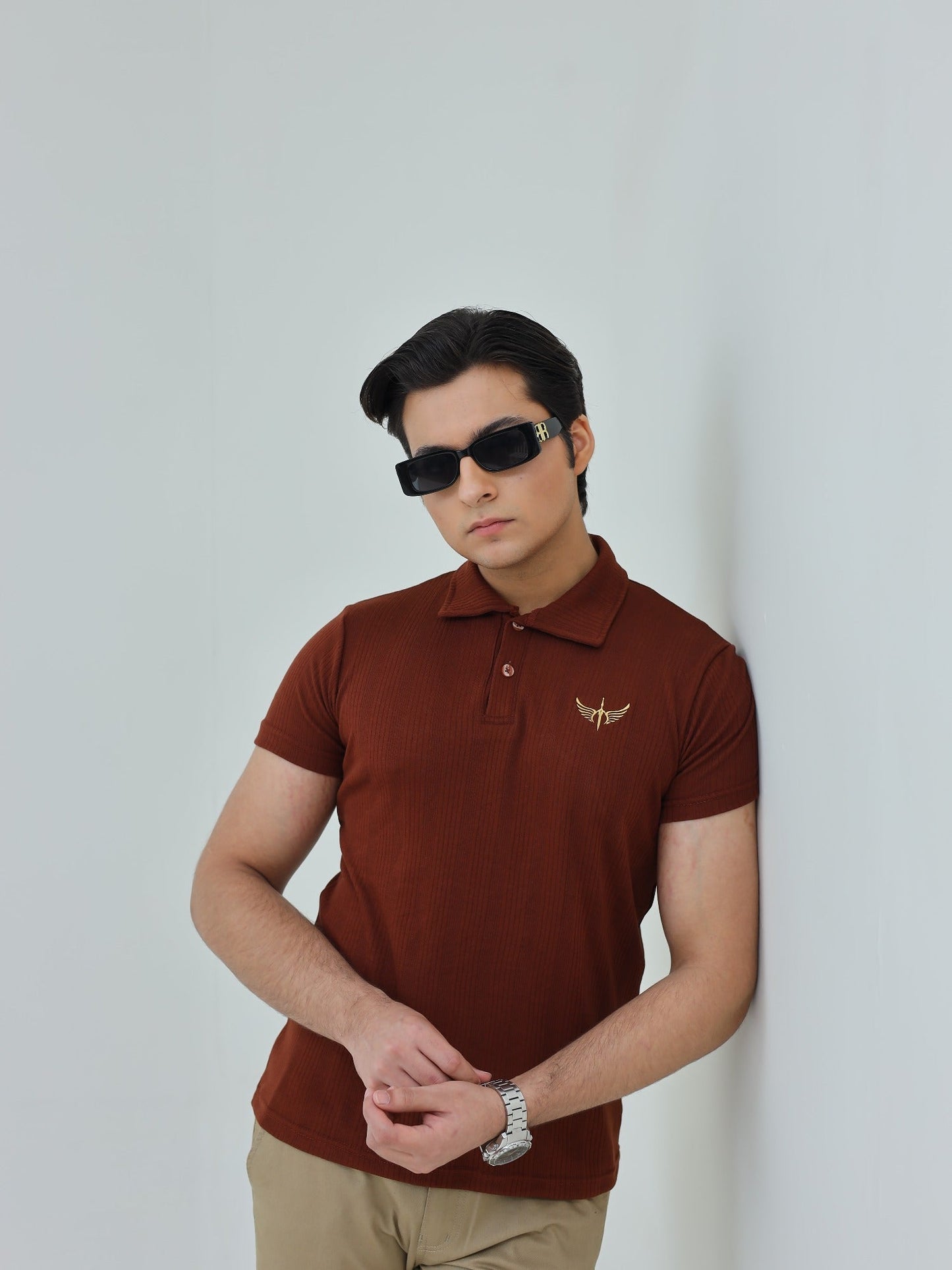 Salaar Clothing Cotton Knitted Polo Shirt-Chocolate Brown