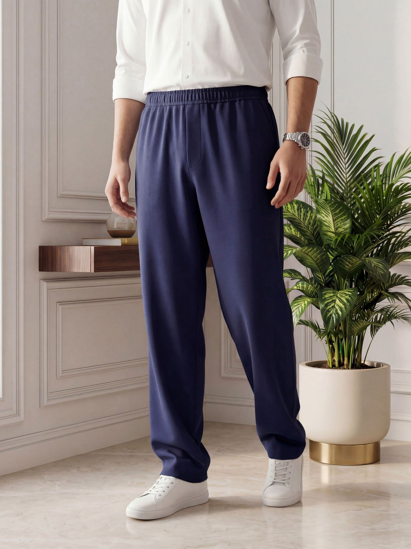 Salaar Clothing Baggy Fit Micro Stretch Trouser-Navy Blue