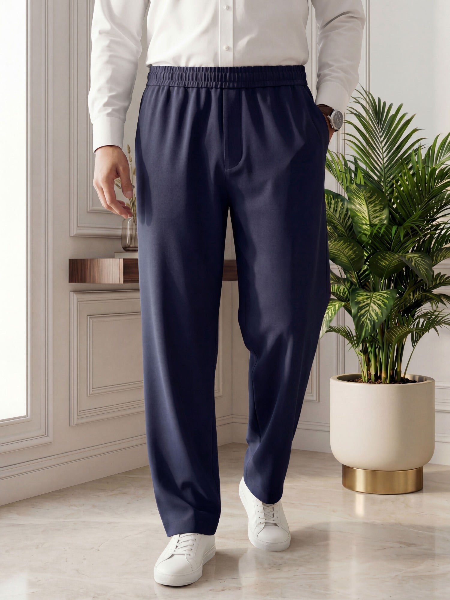 Salaar Clothing Baggy Fit Micro Stretch Trouser-Navy Blue