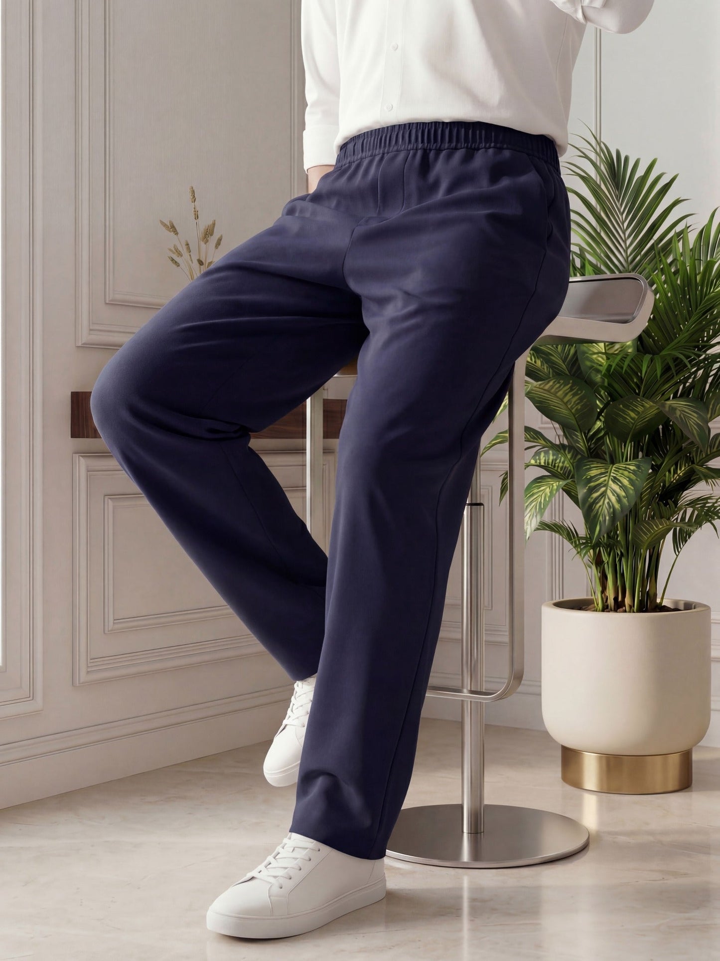Salaar Clothing Baggy Fit Micro Stretch Trouser-Navy Blue