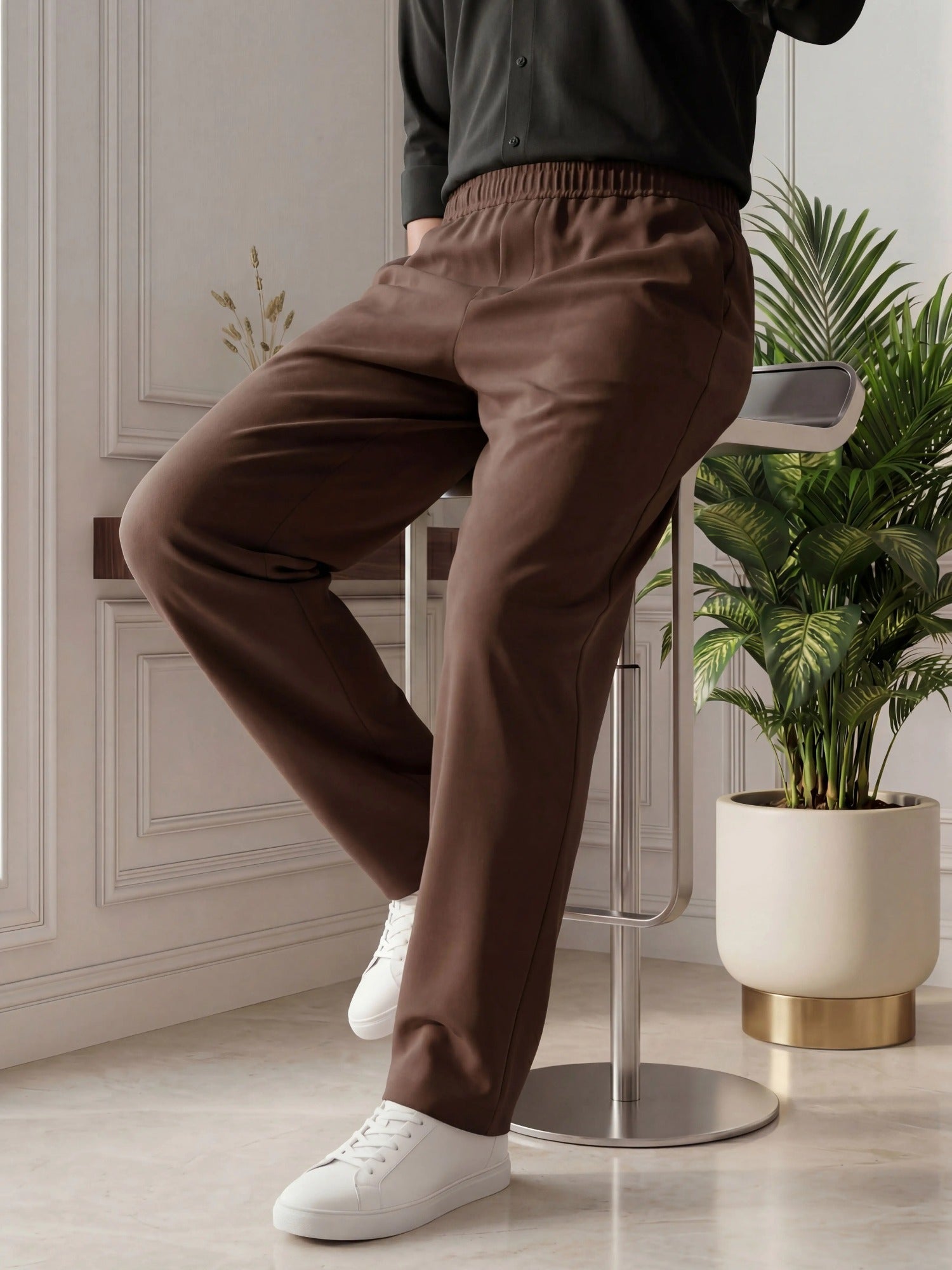 Salaar Clothing Baggy Fit Micro Stretch Trouser-Brown