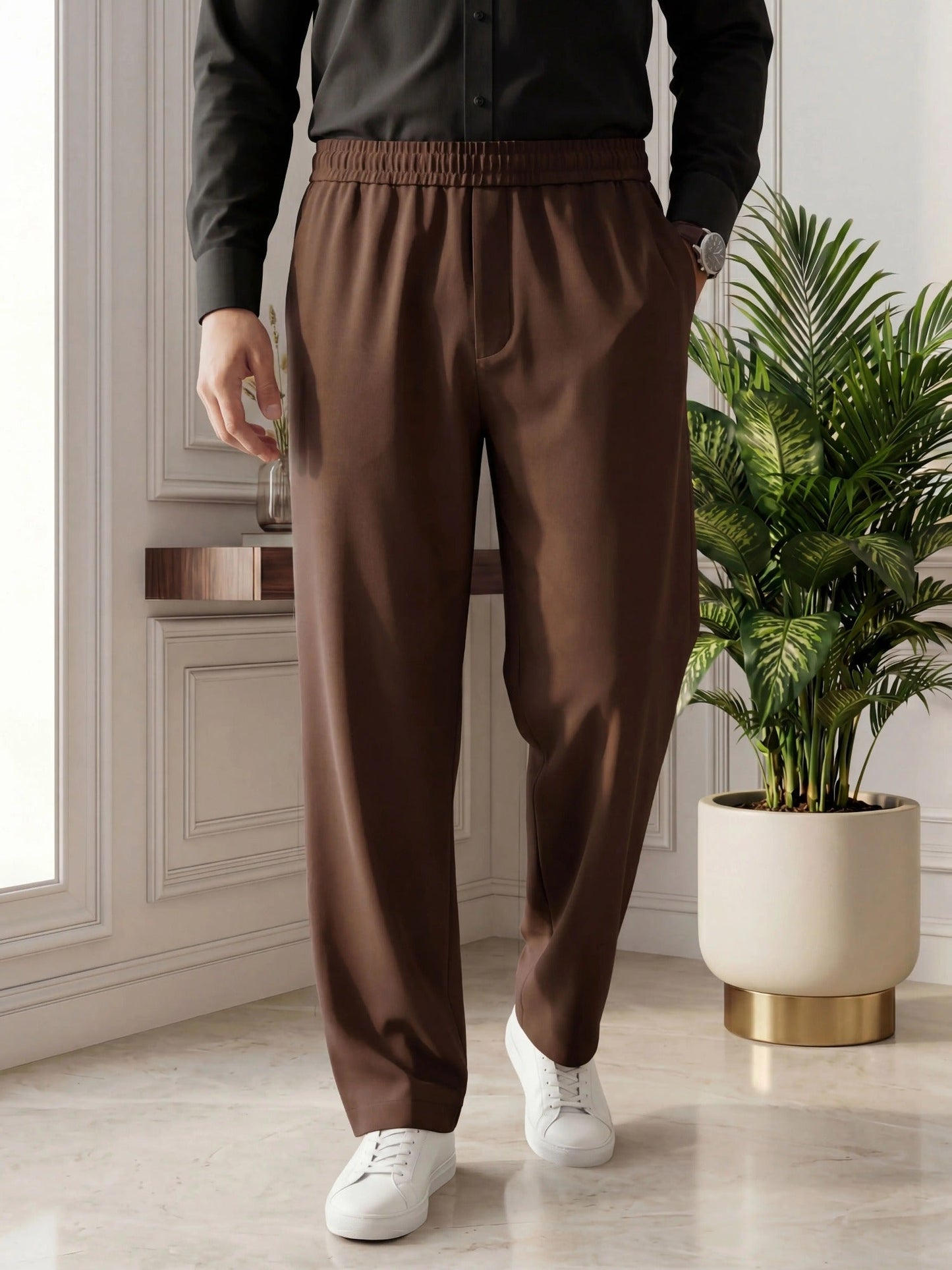 Salaar Clothing Baggy Fit Micro Stretch Trouser-Brown