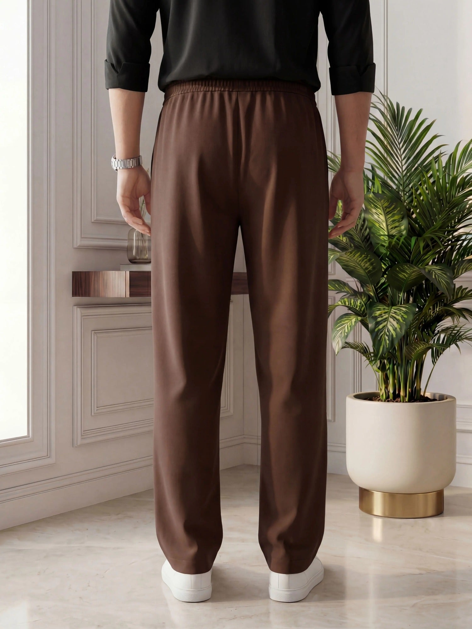 Salaar Clothing Baggy Fit Micro Stretch Trouser-Brown