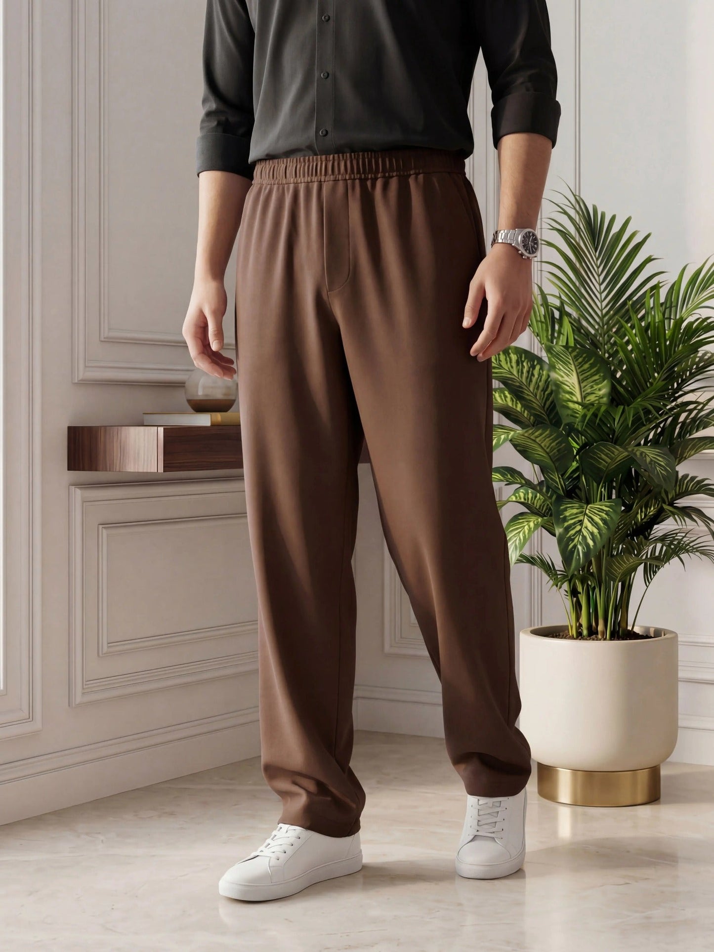 Salaar Clothing Baggy Fit Micro Stretch Trouser-Brown