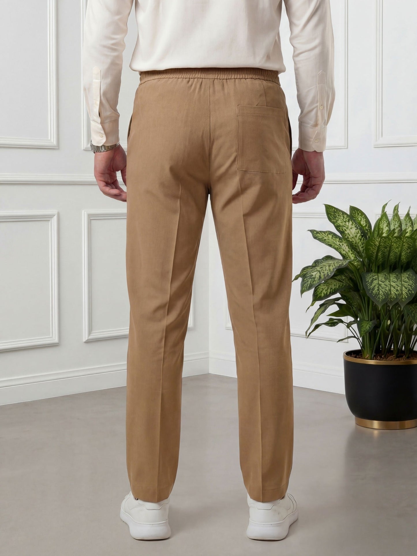Salaar Clothing Straight Fit Woven Terry Trouser Pant-Khaki