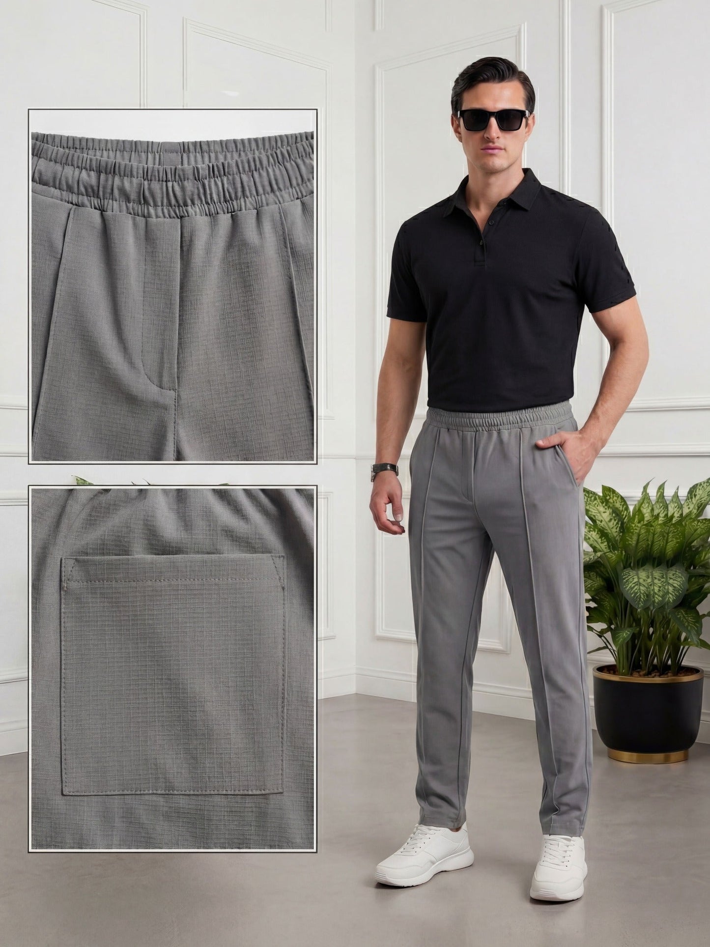 Salaar Clothing Straight Fit Woven Terry Trouser Pant-Silver Grey
