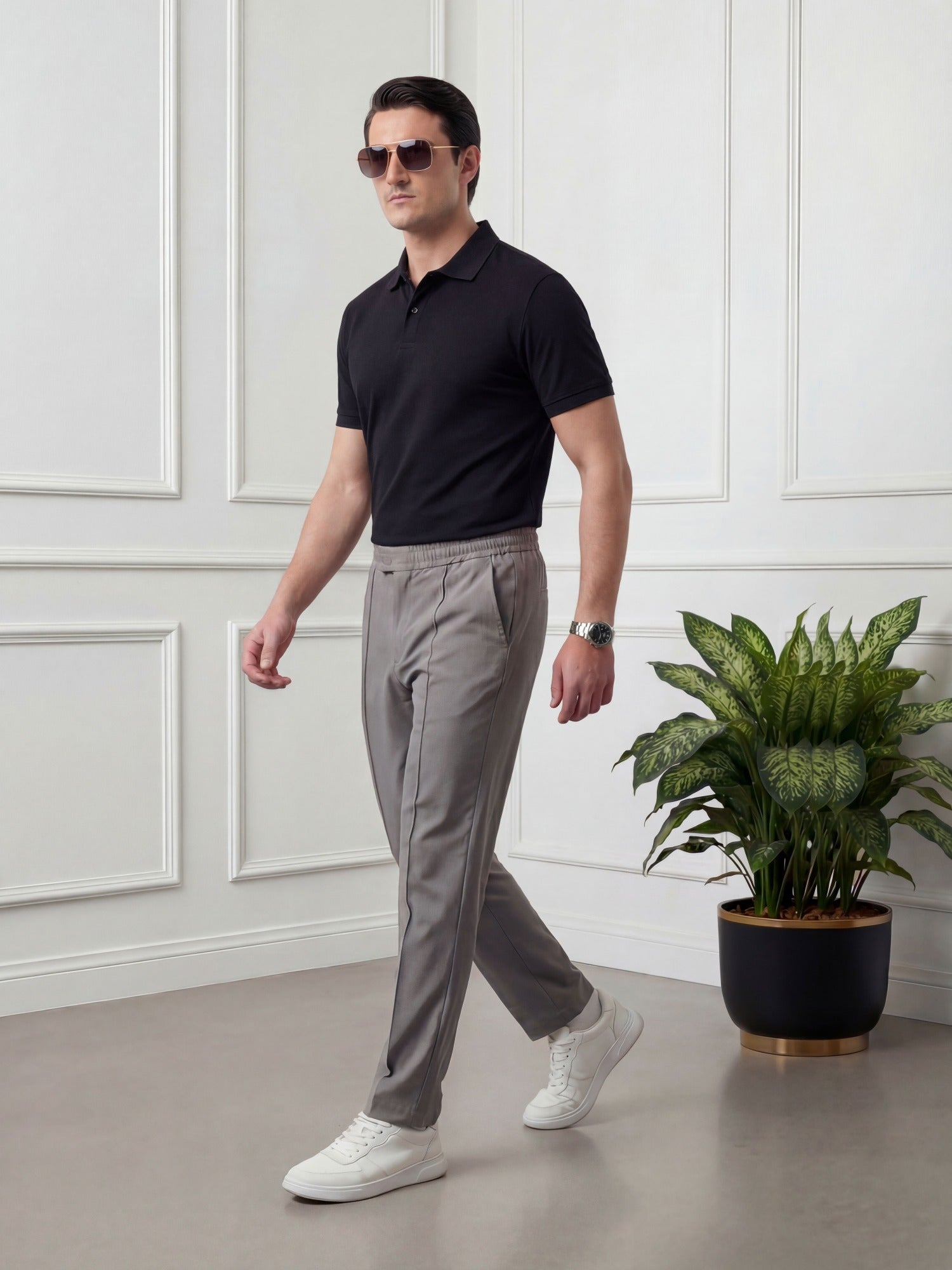 Salaar Clothing Straight Fit Woven Terry Trouser Pant-Silver Grey