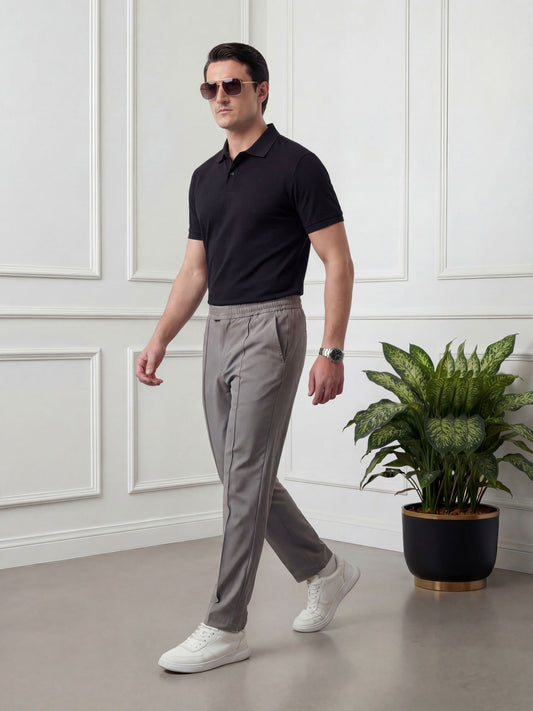 Salaar Clothing Straight Fit Woven Terry Trouser Pant-Silver Grey