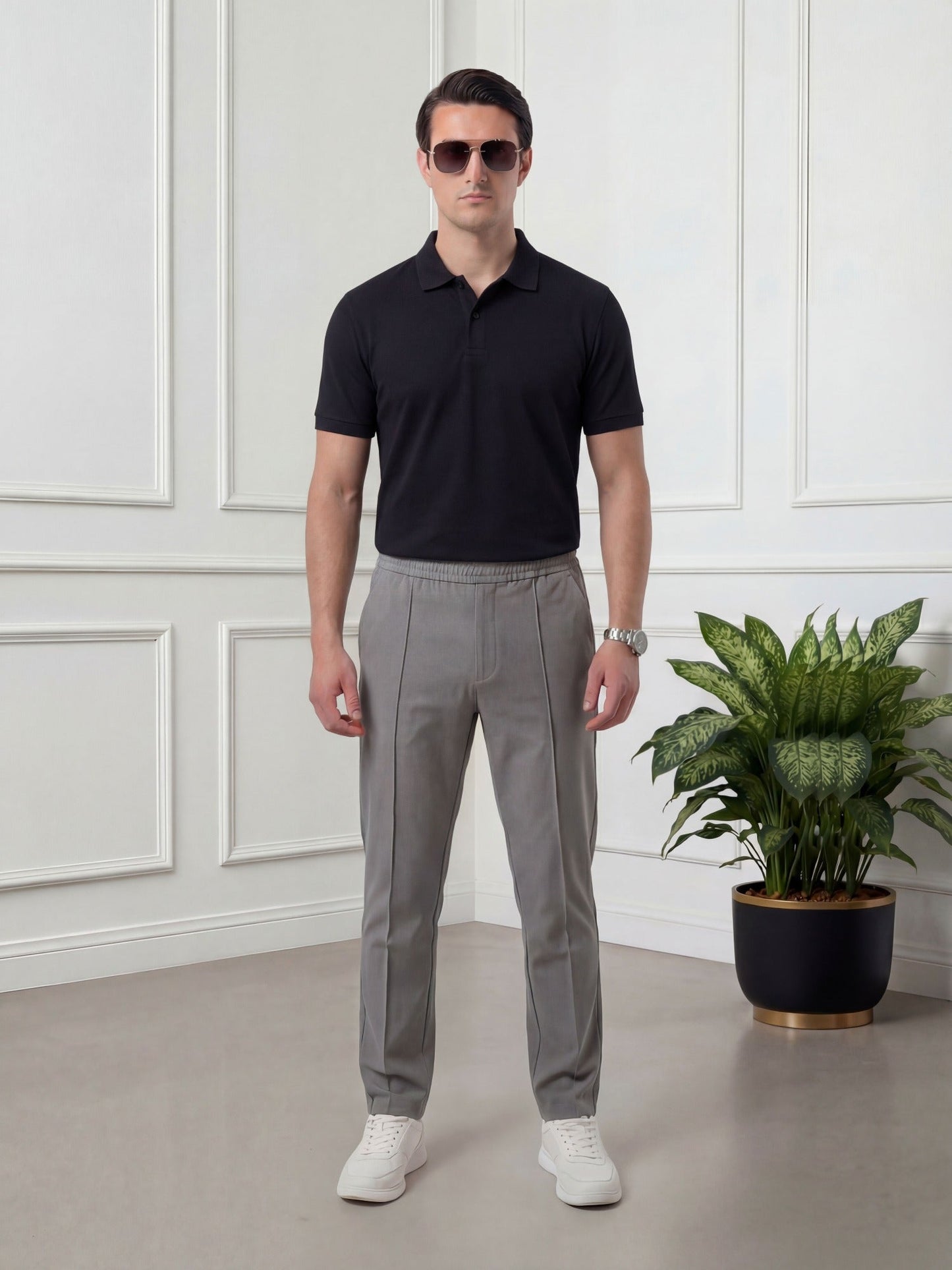 Salaar Clothing Straight Fit Woven Terry Trouser Pant-Silver Grey