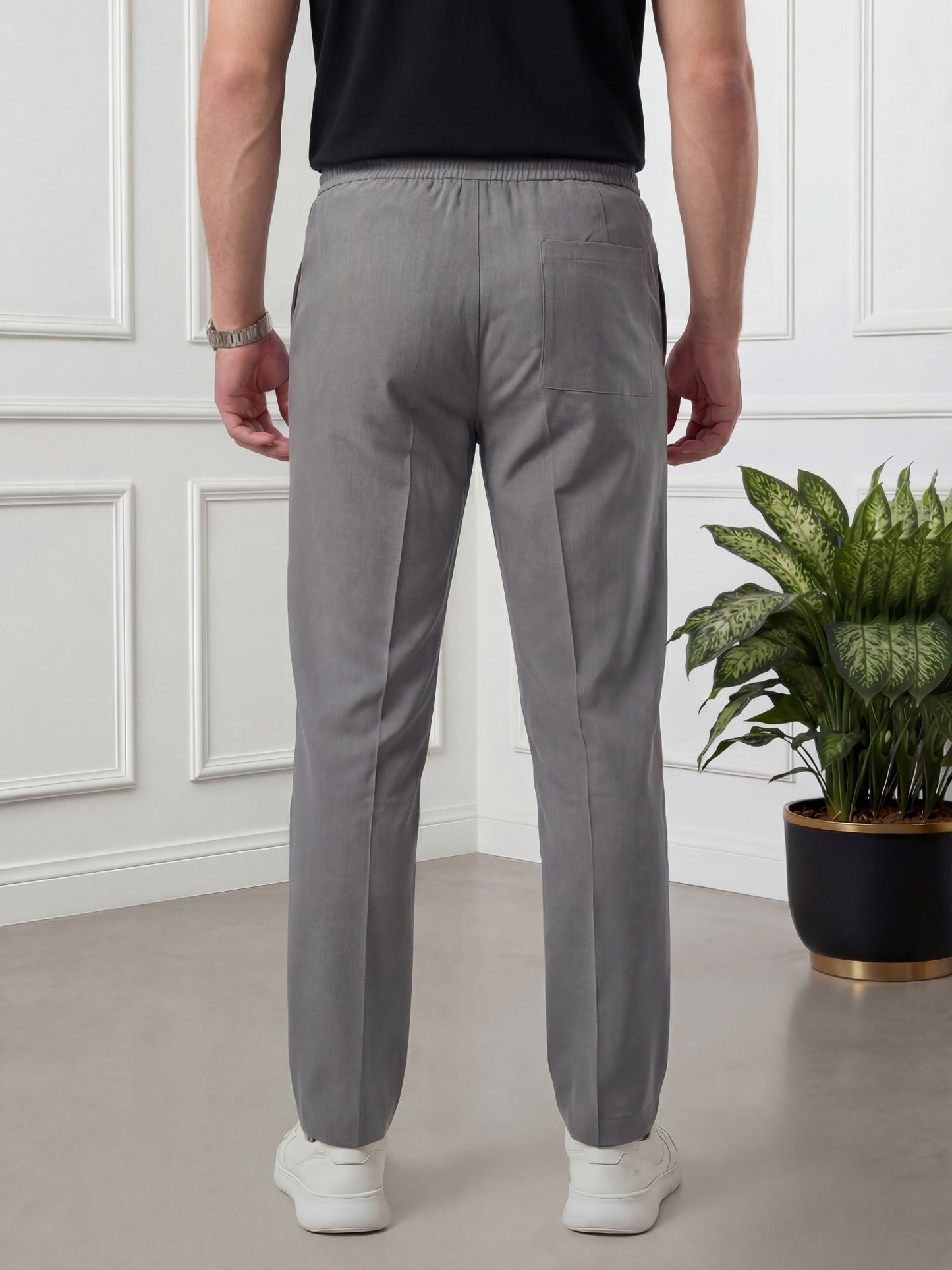 Salaar Clothing Straight Fit Woven Terry Trouser Pant-Silver Grey